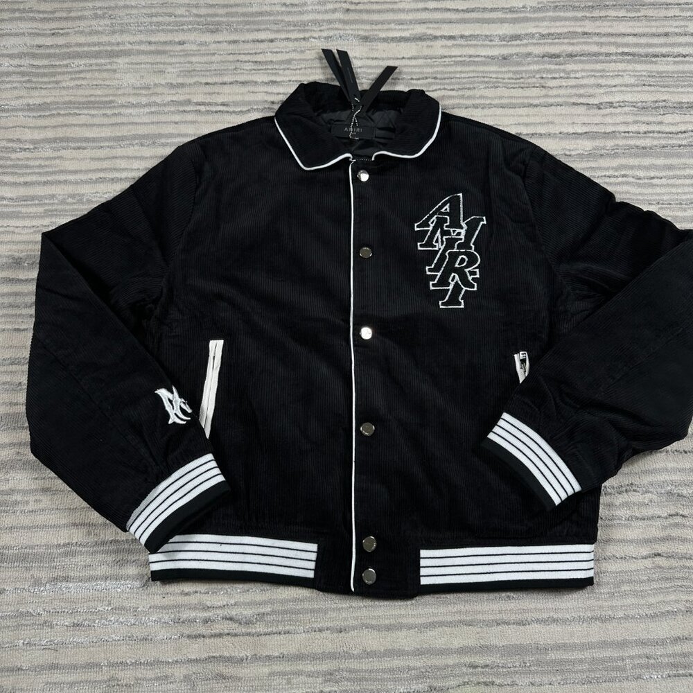 Amiri Stacked Letterbox Logo Varsity Jacket Black Mens Size Large - Picture 2 of 4